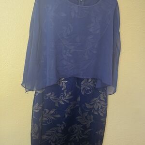 Enfocus Studio Royal Blue Dress with Subtle Silver Pattern
